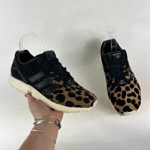 Adidas ZX Flux Running Shoes Women's 8.5 Black Leopard Suede Sneakers B35312